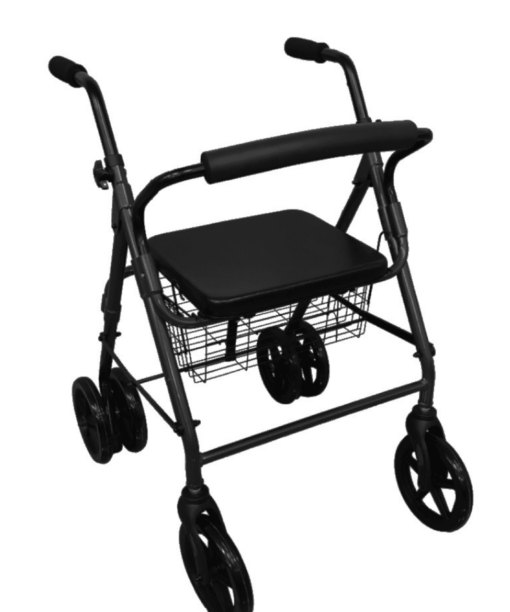 Rollator de aluminio negro con frenos por presión