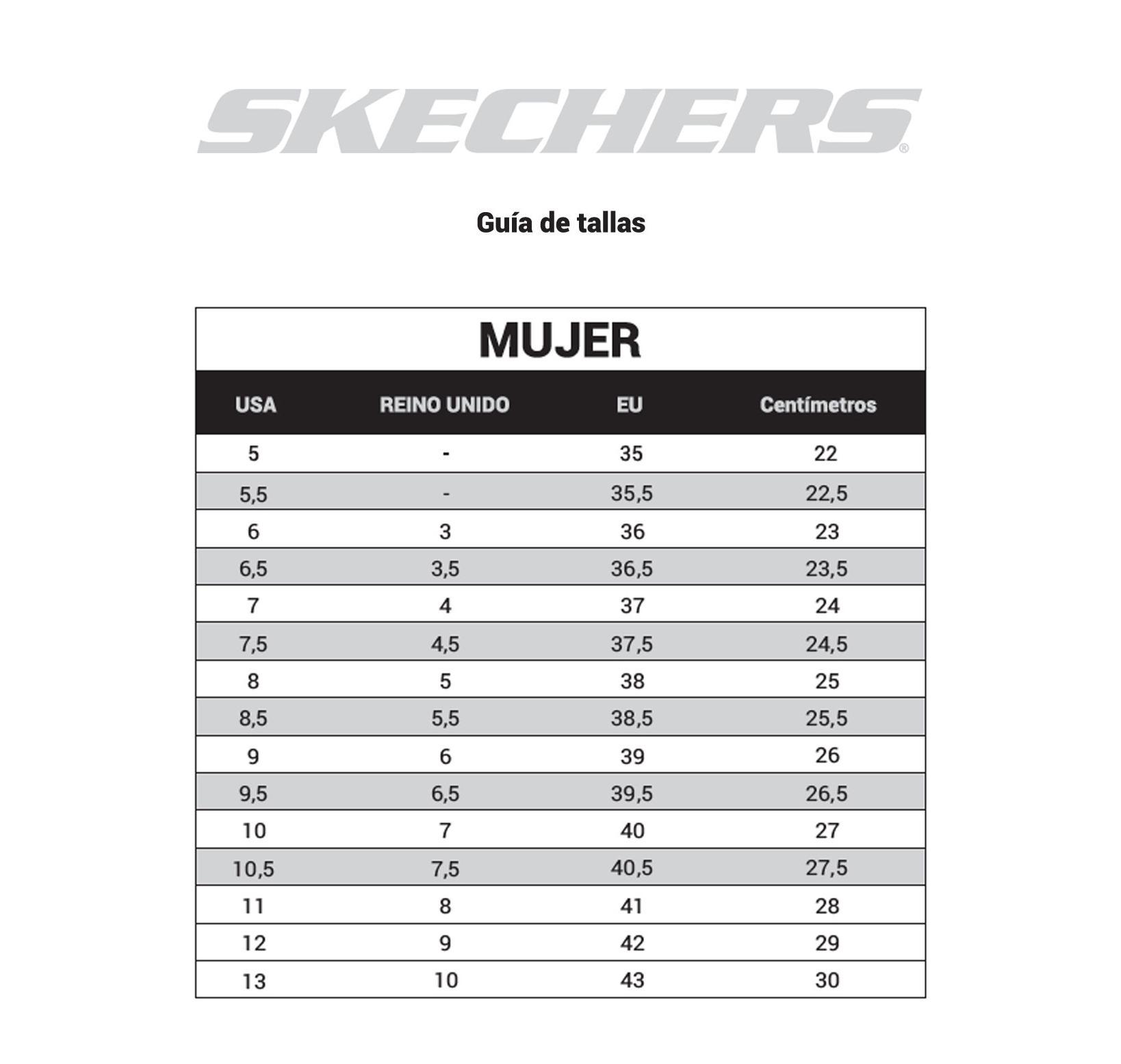 GUIA DE TALLAS SKECHERS MUJER