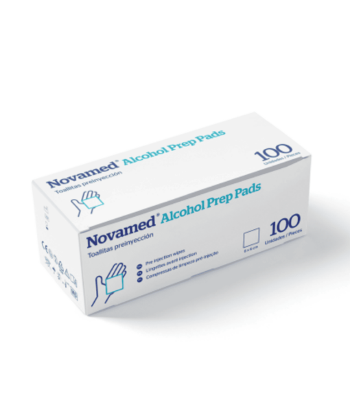 NOVAMED Alcohol Prep Pad Toallitas alcohólicas indicadas para la preparación de la piel antes de la inyección (100 unidades)