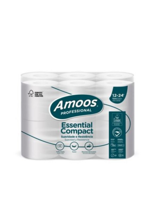 PACK 12 rollos papel higiénico AMOOS 2 capas, celulosa virgen 100% (35mtsrollo)