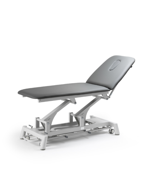TITAN 301 camilla eléctrica de dos cuerpos 70cm x 200cm, agujero facial + barra perimetral para regular altura + Portarrollos. Tapizado GRIS