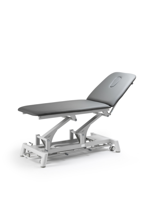 TITAN 301 camilla eléctrica de dos cuerpos 70cm x 200cm, agujero facial + barra perimetral para regular altura + Portarrollos. Tapizado GRIS